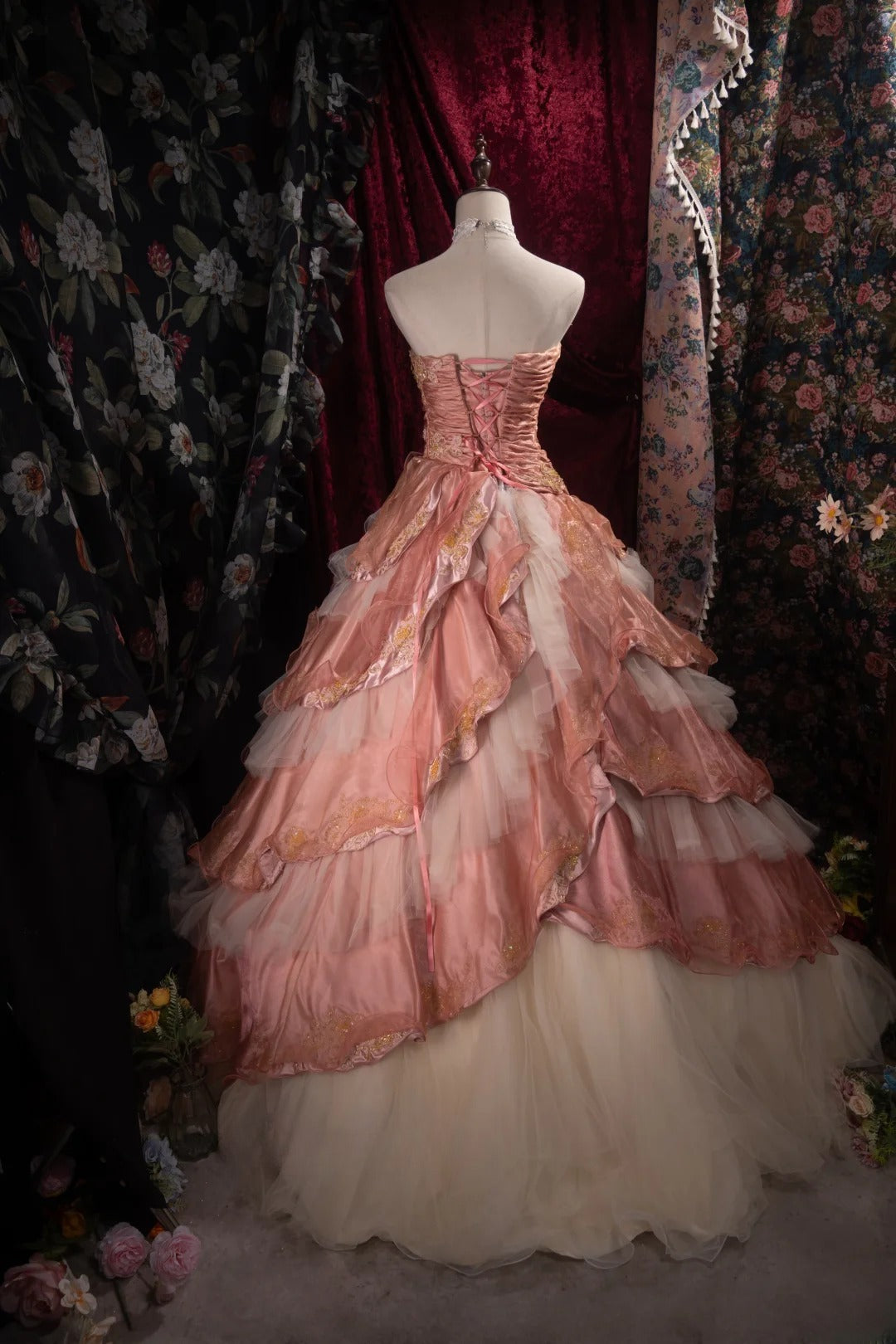 Dreamy Ball Gown Formal Events Voluminous Strapless Blush Pink Tiered Layered Quince Dress Quinceanera Dresses Birthday Outfits RB8483