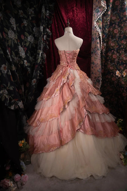 Dreamy Ball Gown Formal Events Voluminous Strapless Blush Pink Tiered Layered Quince Dress Quinceanera Dresses Birthday Outfits RB8483