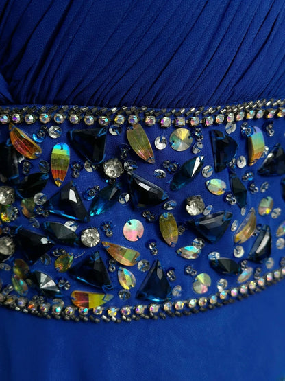Vintage 70s Prom Dresses A Line Spaghetti Strap Royal Blue Chiffon With Beading Long Party Gown Formal Outfits RB6012