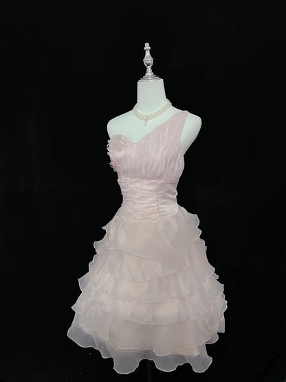 Simple Homecoming Dresses A line Knee Length One Shoulder Pink Birthday Cocktail Dress Ideas Outfits RB7611