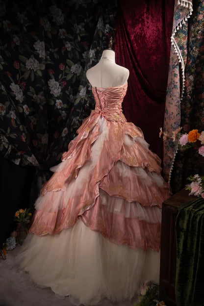 Dreamy Ball Gown Formal Events Voluminous Strapless Blush Pink Tiered Layered Quince Dress Quinceanera Dresses Birthday Outfits RB8483
