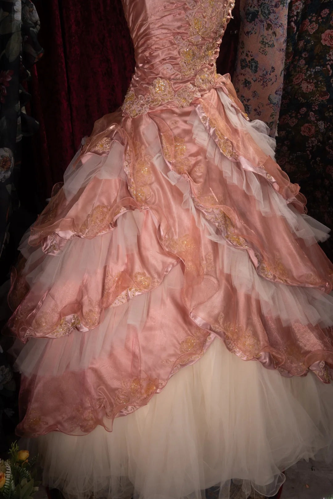 Dreamy Ball Gown Formal Events Voluminous Strapless Blush Pink Tiered Layered Quince Dress Quinceanera Dresses Birthday Outfits RB8483