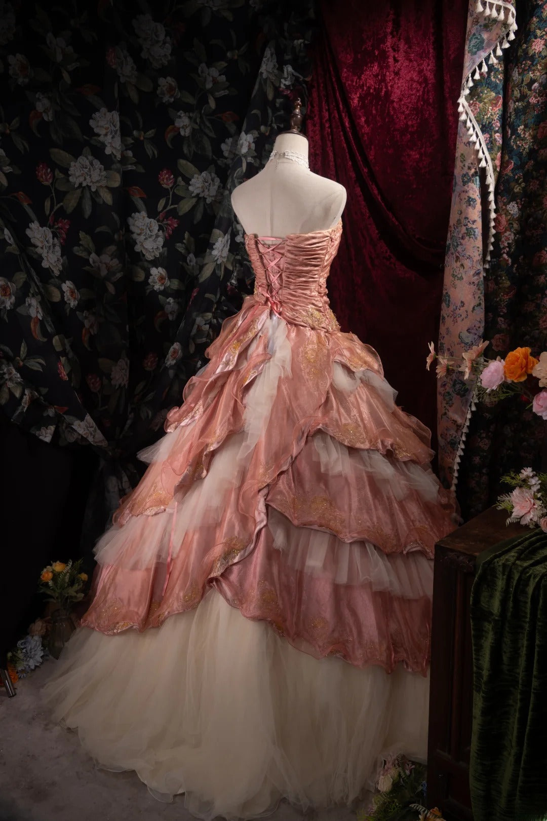 Dreamy Ball Gown Formal Events Voluminous Strapless Blush Pink Tiered Layered Quince Dress Quinceanera Dresses Birthday Outfits RB8483