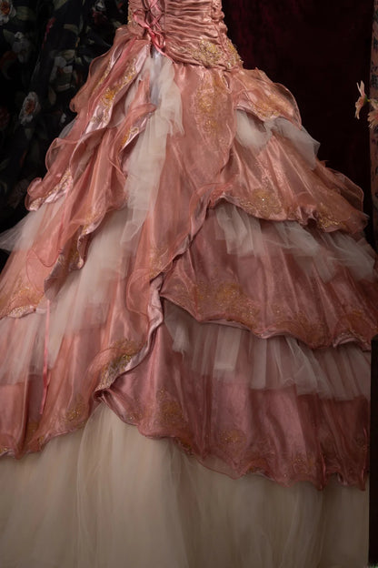 Dreamy Ball Gown Formal Events Voluminous Strapless Blush Pink Tiered Layered Quince Dress Quinceanera Dresses Birthday Outfits RB8483