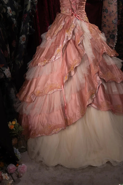 Dreamy Ball Gown Formal Events Voluminous Strapless Blush Pink Tiered Layered Quince Dress Quinceanera Dresses Birthday Outfits RB8483