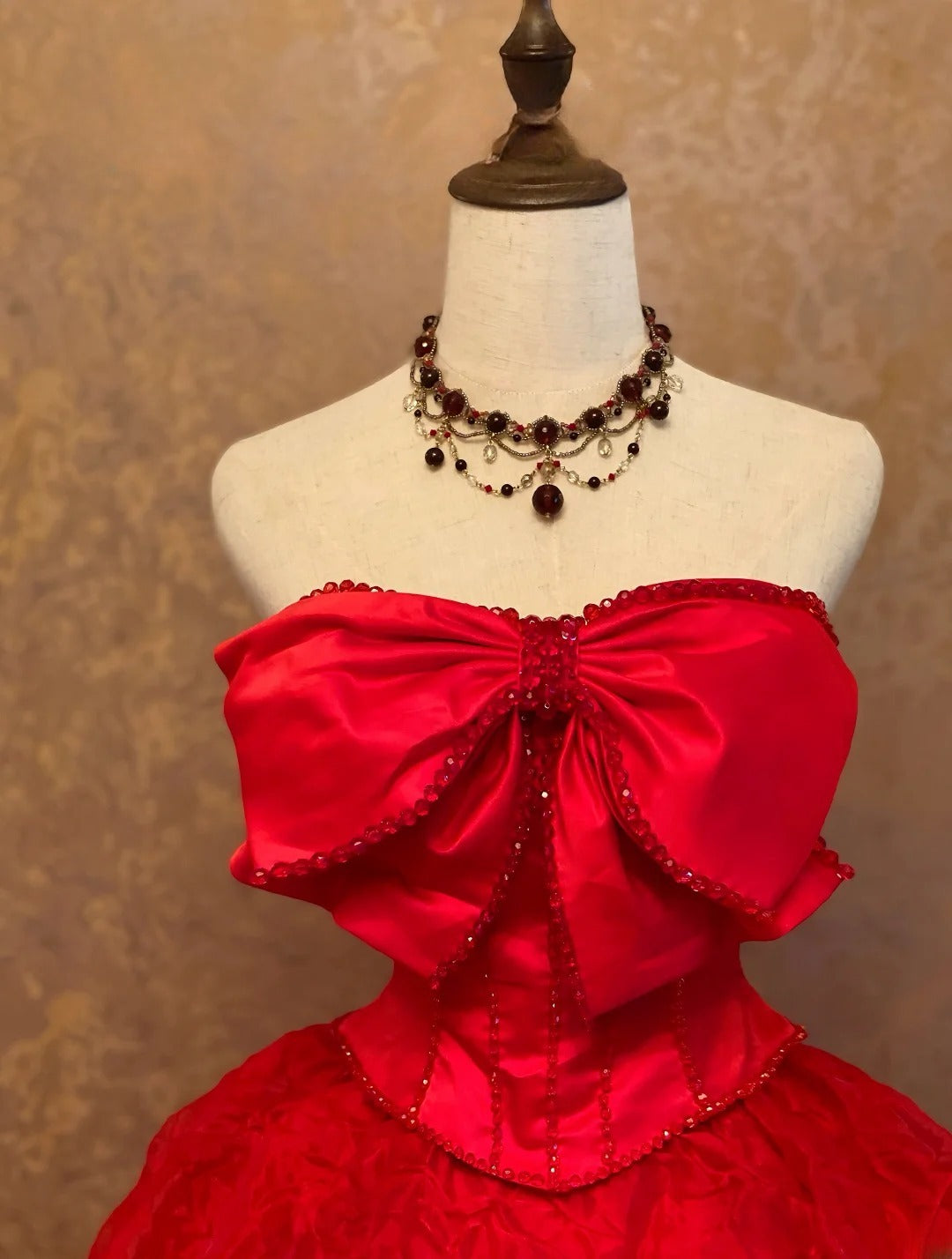 Quinceanera Dress Red Strapless With Bow Floor Length Ball Gown Sweet 15 15th Birthday Gown RB9138