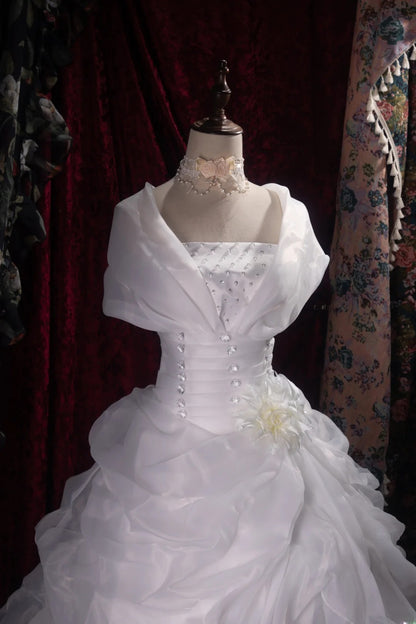 Stunning Ball Gown Strapless Beaded 2000s White With Cape Button Fitted Long Autumn Winter Bridal Dress Wedding Dresses RB8484