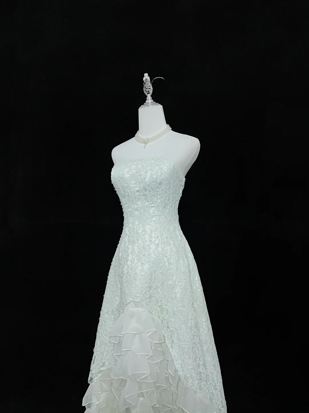 Beautiful A line Strapless Mint Green Lace With Tiered Chiffon Prom Dress Formal Outfits Party Dresses RB7612