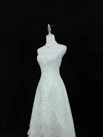 Beautiful A line Strapless Mint Green Lace With Tiered Chiffon Prom Dress Formal Outfits Party Dresses RB7612