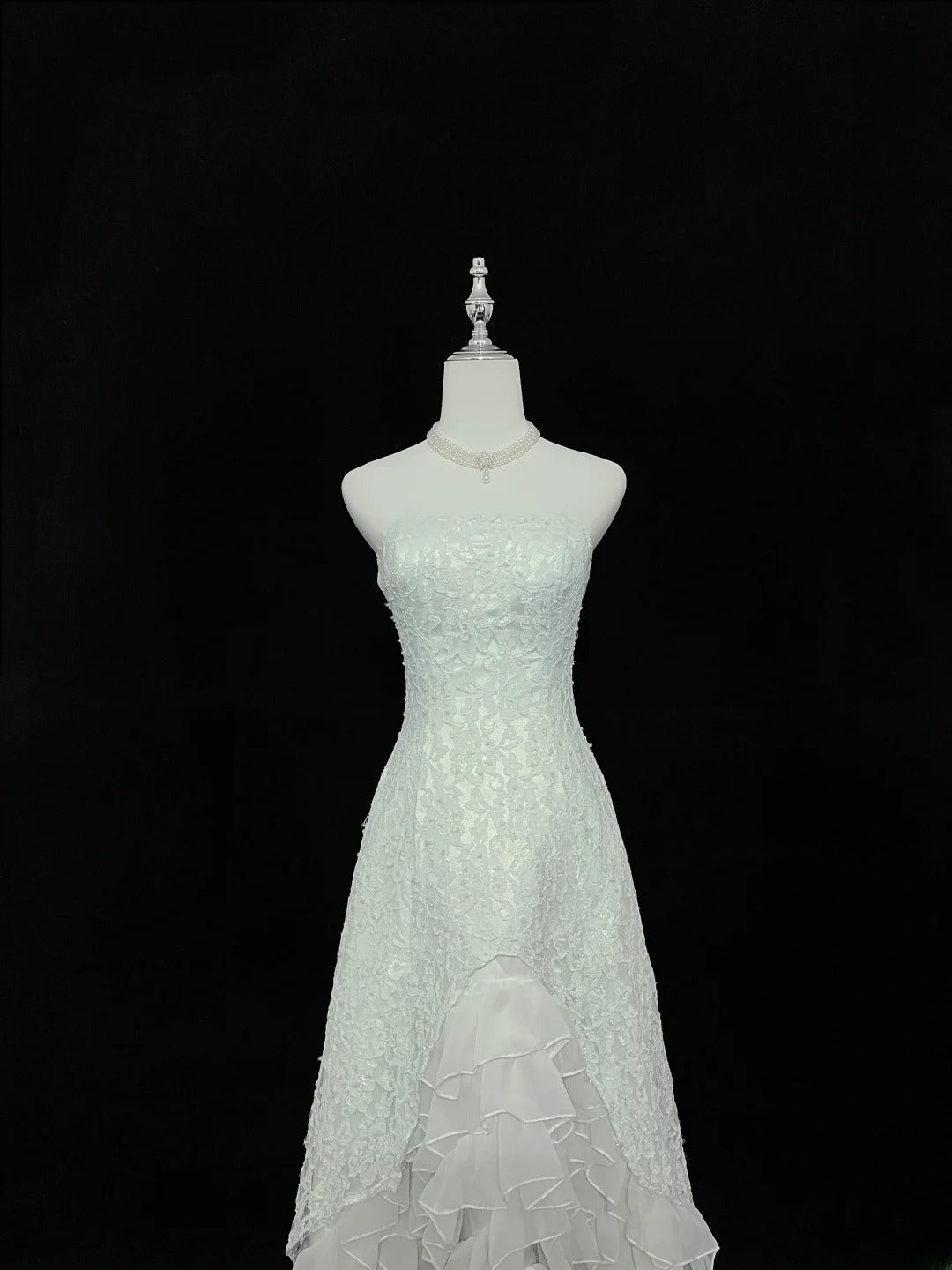Beautiful A line Strapless Mint Green Lace With Tiered Chiffon Prom Dress Formal Outfits Party Dresses RB7612