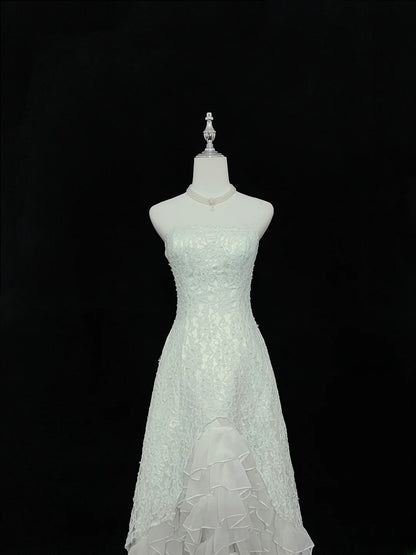 Beautiful A line Strapless Mint Green Lace With Tiered Chiffon Prom Dress Formal Outfits Party Dresses RB7612