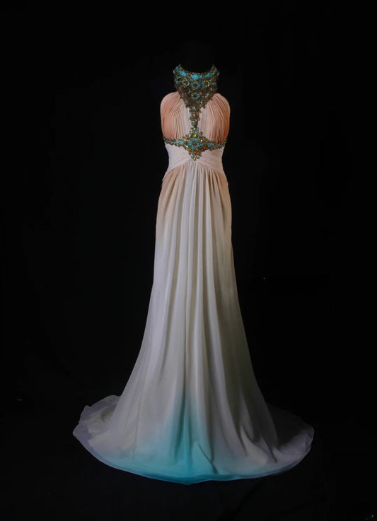 Classy Prom Dresses 1950s A line Halter Multi Colors Chiffon With Beads Vintage Long Parties Gowns Evening Dress AS212