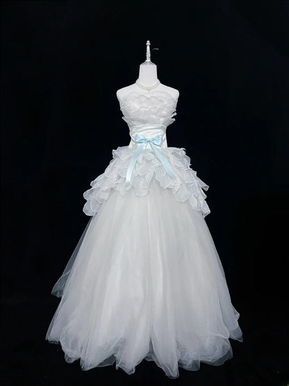 Dream Ball Gowns Strapless Light Sky Blue With Ruffled Layers Tiered Long Prom Dresses Senior Puffy Sweet 16 Sixteen Outfit Vestido de 15 RB7613