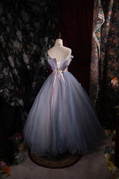 Dreamy Ball Gown Formal Events Strapless Dusty Blue Pink With Flowers Quince Dress Quinceanera Dresses Birthday Outfits RB8485