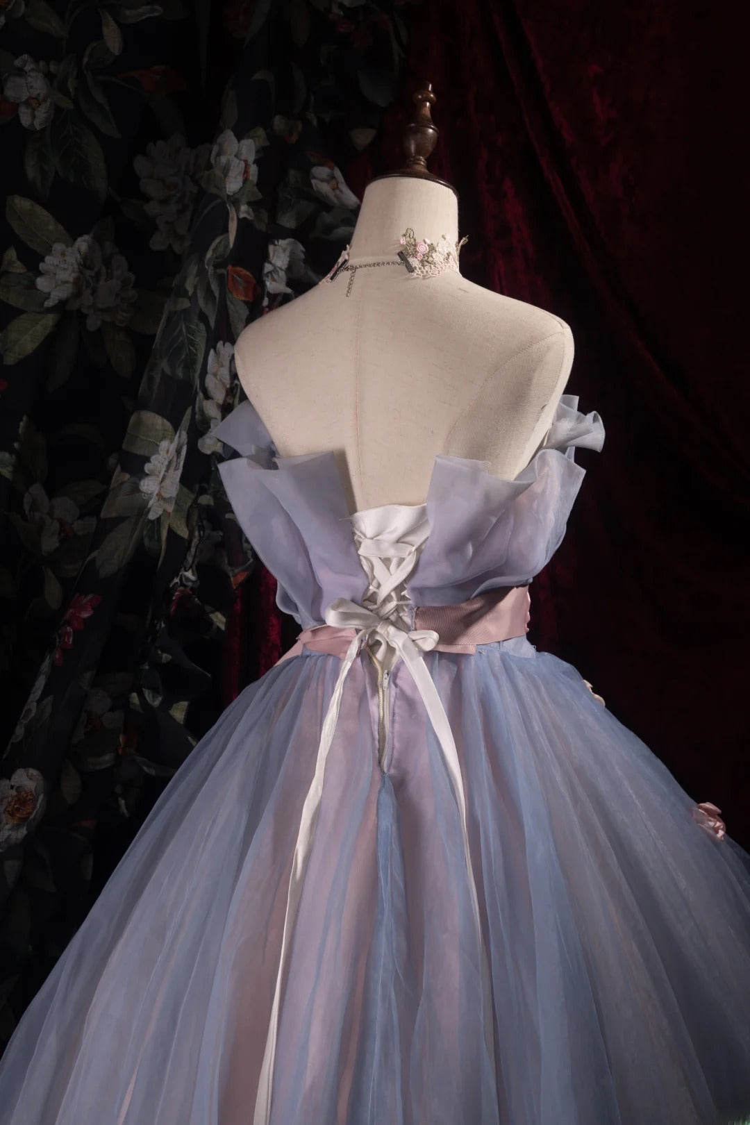 Dreamy Ball Gown Formal Events Strapless Dusty Blue Pink With Flowers Quince Dress Quinceanera Dresses Birthday Outfits RB8485