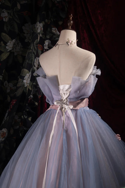 Dreamy Ball Gown Formal Events Strapless Dusty Blue Pink With Flowers Quince Dress Quinceanera Dresses Birthday Outfits RB8485