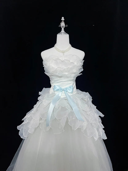 Dream Ball Gowns Strapless Light Sky Blue With Ruffled Layers Tiered Long Prom Dresses Senior Puffy Sweet 16 Sixteen Outfit Vestido de 15 RB7613