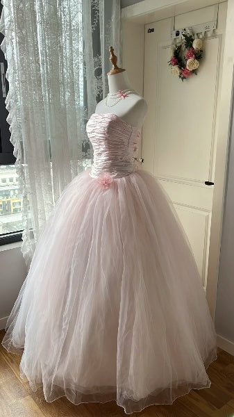 Sweet 15 Quinceanera Dress Ball Gown Strapless Pink With Ruffled Long 15th Birthday Outfits RC0570