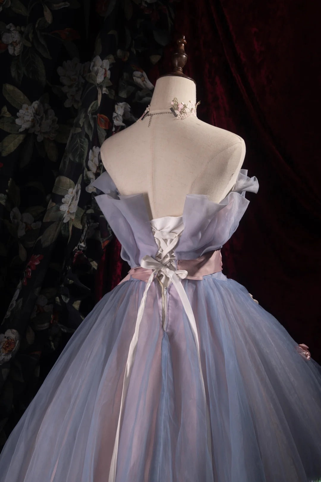 Dreamy Ball Gown Formal Events Strapless Dusty Blue Pink With Flowers Quince Dress Quinceanera Dresses Birthday Outfits RB8485