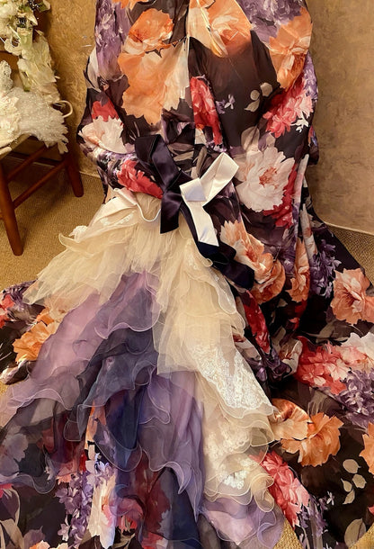 Elegant Mermaid Strapless Floral Satin Prom Dress With Train For Women Evening Party Gown RB9139