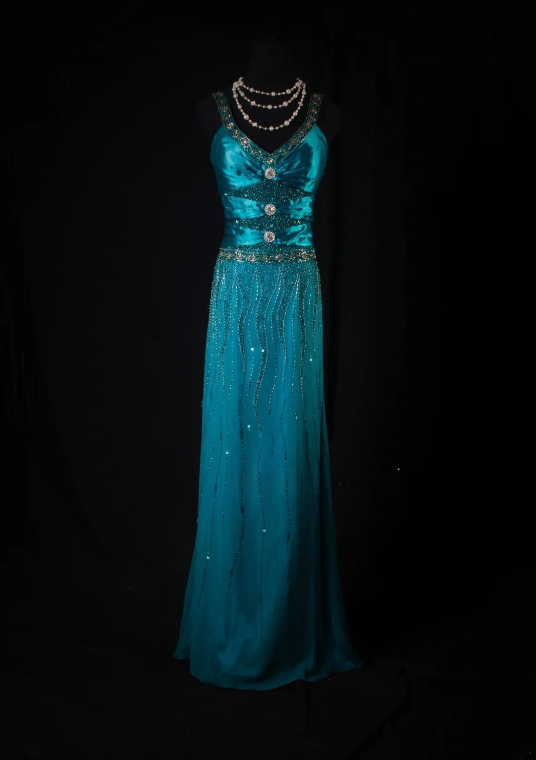 Classy Prom Dresses 1950s A line V Neck Blue With Beads Gem Vintage Long Parties Gowns Evening Dress AS214