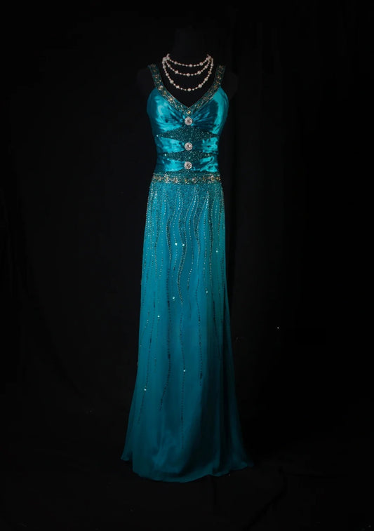 Classy Prom Dresses 1950s A line V Neck Blue With Beads Gem Vintage Long Parties Gowns Evening Dress AS214