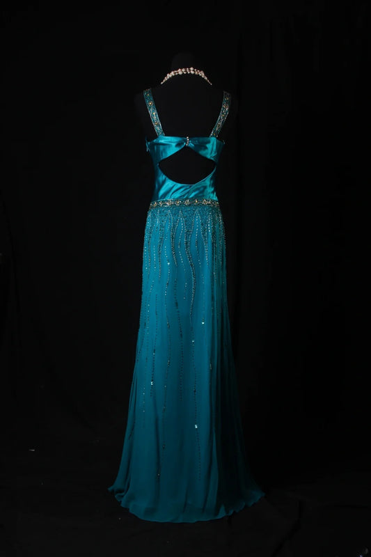 Classy Prom Dresses 1950s A line V Neck Blue With Beads Gem Vintage Long Parties Gowns Evening Dress AS214
