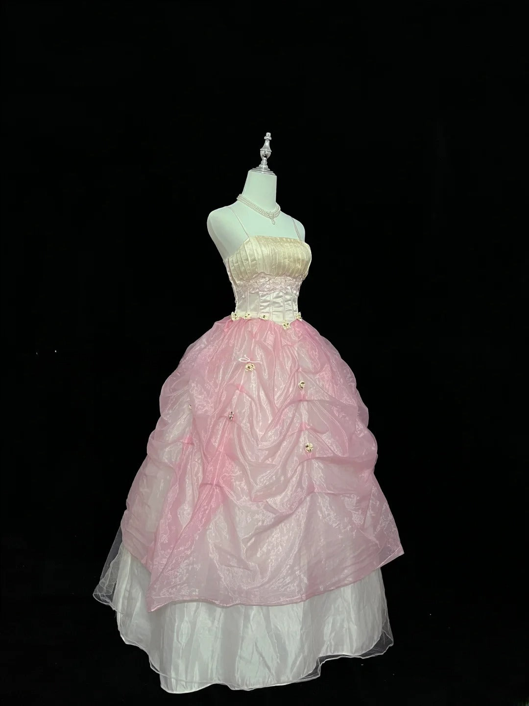 Dream Ball Gowns Straps Pink With Appliqued Lace Long Prom Dresses Senior Puffy Sweet 16 Sixteen Outfit Vestido de 15 RB7614