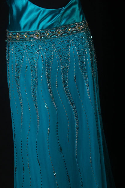 Classy Prom Dresses 1950s A line V Neck Blue With Beads Gem Vintage Long Parties Gowns Evening Dress AS214