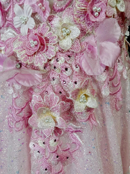 Vintage 90s Prom Dresses Ball Gown Spaghetti Strap Light Pink With Flowers Long Party Gown Formal Outfits RB6015