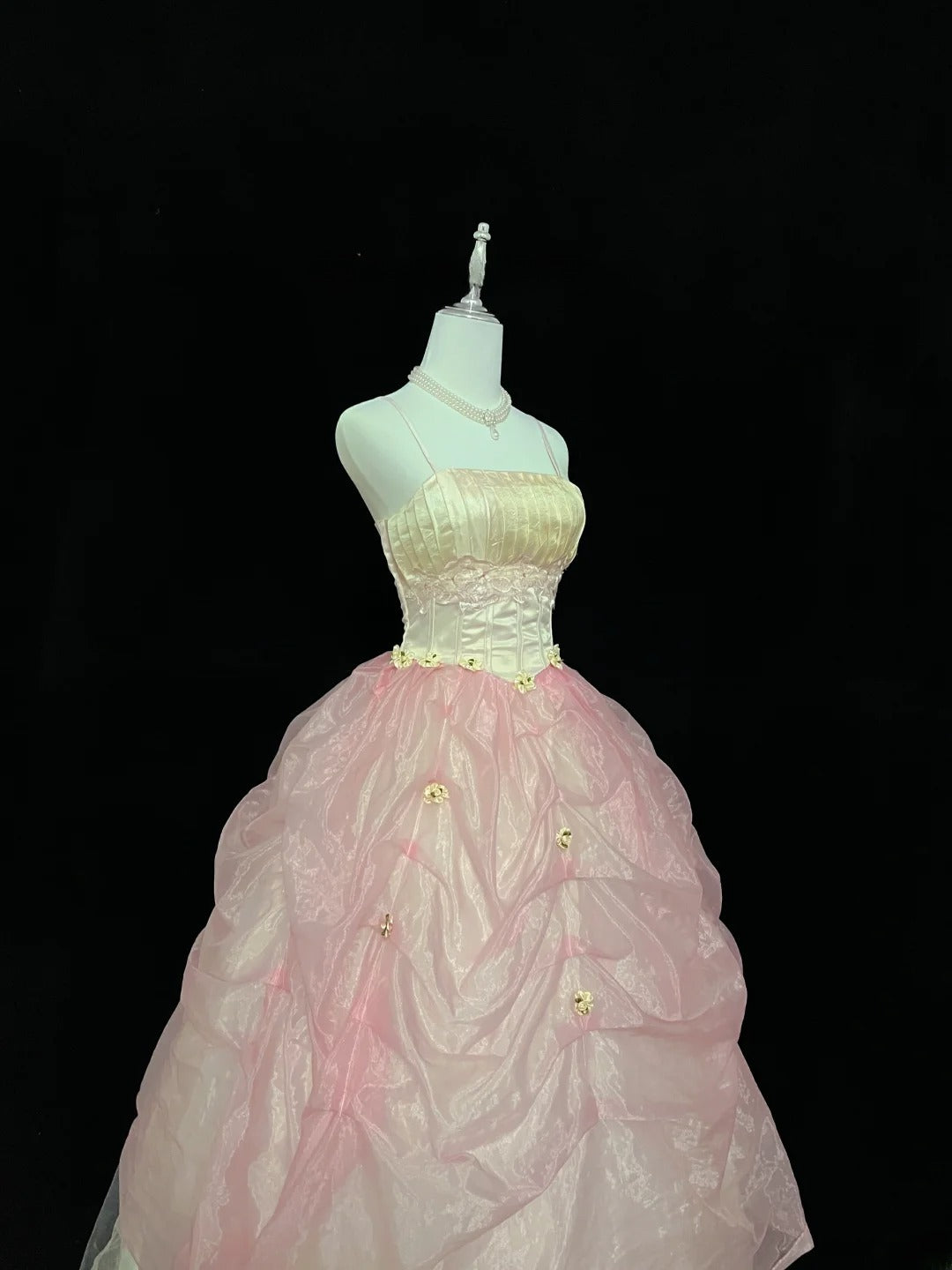 Dream Ball Gowns Straps Pink With Appliqued Lace Long Prom Dresses Senior Puffy Sweet 16 Sixteen Outfit Vestido de 15 RB7614