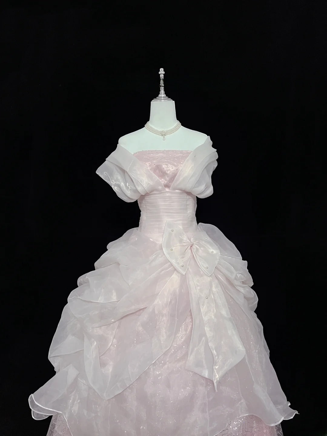 Dreamy Ball Gowns Strapless Pink With Bow-knot Long Prom Dresses Senior Puffy Sweet 16 Sixteen Outfit Vestido de 15 RB7616