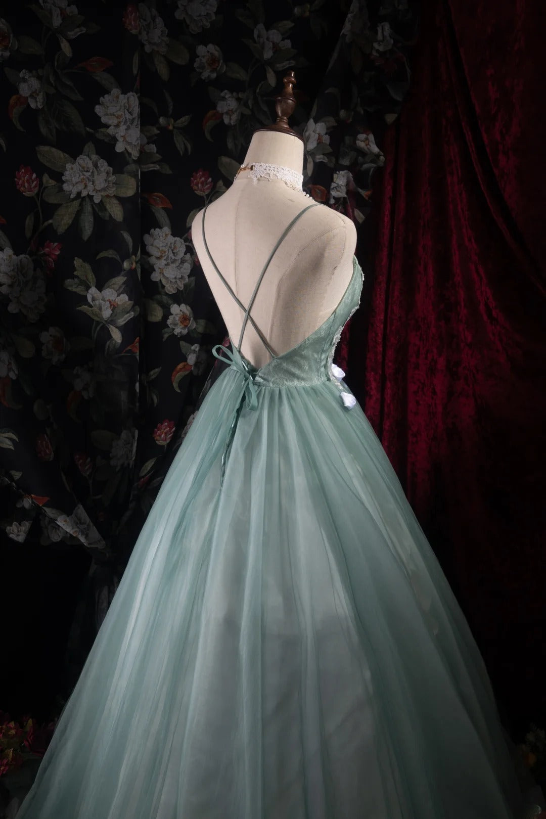 Cute Ball Gown Formal Events Spaghetti Straps Green Tulle With Appliqued Quince Dress Quinceanera Dresses Birthday Outfits RB8488