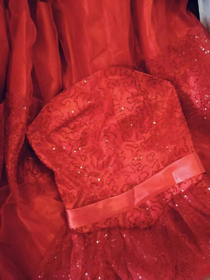 Ball Gown Strapless Red Long Quinceanera Dresses With Tiered For Sweet 15 15 Anos Celebration Birthday Formal Gown RB8864