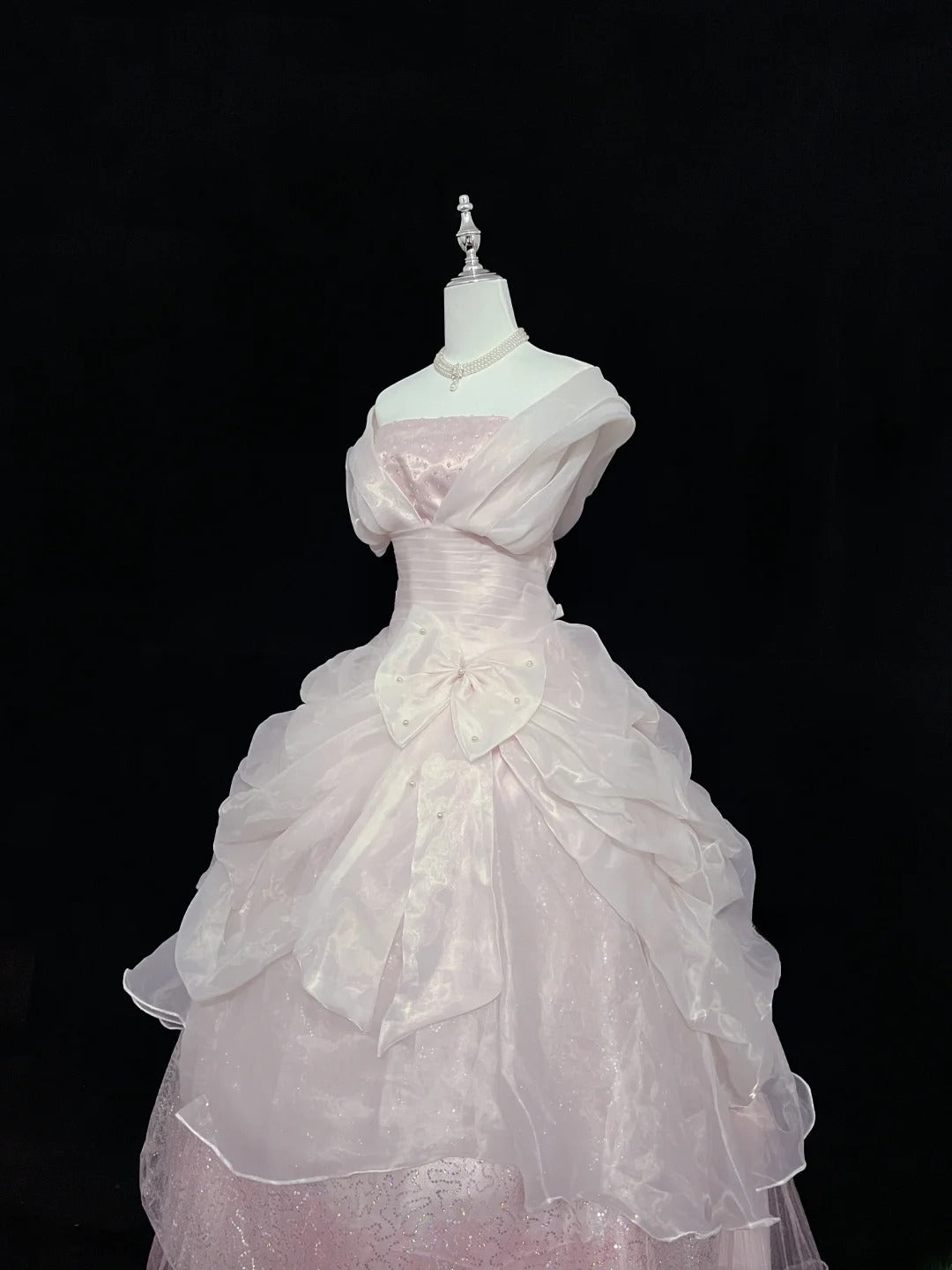 Dreamy Ball Gowns Strapless Pink With Bow-knot Long Prom Dresses Senior Puffy Sweet 16 Sixteen Outfit Vestido de 15 RB7616