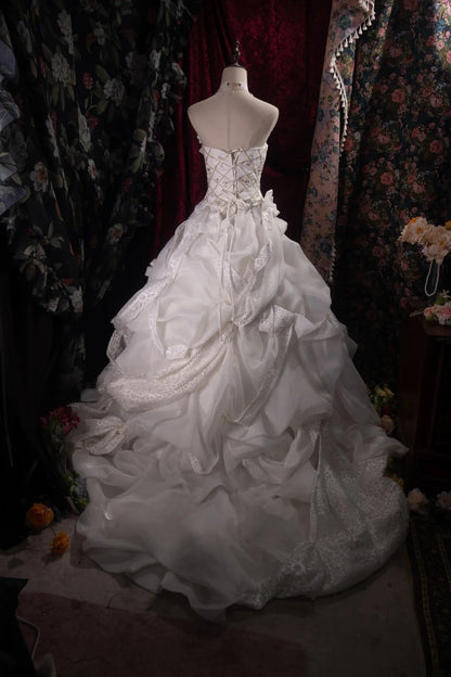 Beautiful Ball Gown Strapless White Lace 2000s With Corset Fitted Long Autumn Winter Bridal Dress Wedding Dresses RB8489
