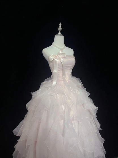 Beautiful Ball Gown Strapless Pink With Tiered Layers Prom Dress Formal Outfits Party Dresses RB7617