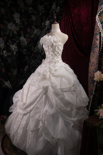 Beautiful Ball Gown Strapless White Lace 2000s With Corset Fitted Long Autumn Winter Bridal Dress Wedding Dresses RB8489