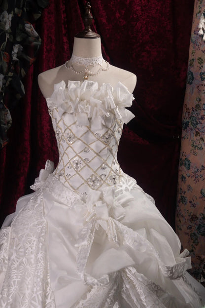 Beautiful Ball Gown Strapless White Lace 2000s With Corset Fitted Long Autumn Winter Bridal Dress Wedding Dresses RB8489