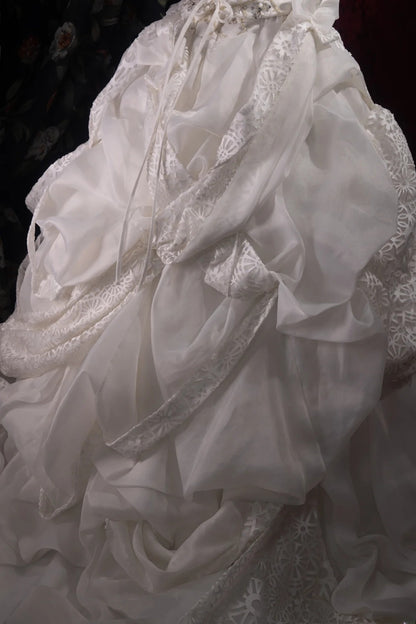 Beautiful Ball Gown Strapless White Lace 2000s With Corset Fitted Long Autumn Winter Bridal Dress Wedding Dresses RB8489