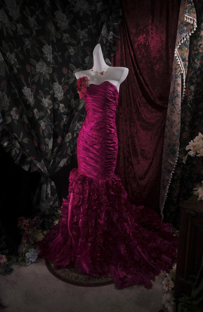 Modest Mermaid Sweetheart Fuchsia With Tiered High School Dances Prom Dresses 8th Grade Formal Outfits Evening Gown RB8490