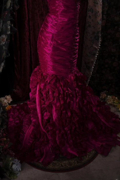 Modest Mermaid Sweetheart Fuchsia With Tiered High School Dances Prom Dresses 8th Grade Formal Outfits Evening Gown RB8490