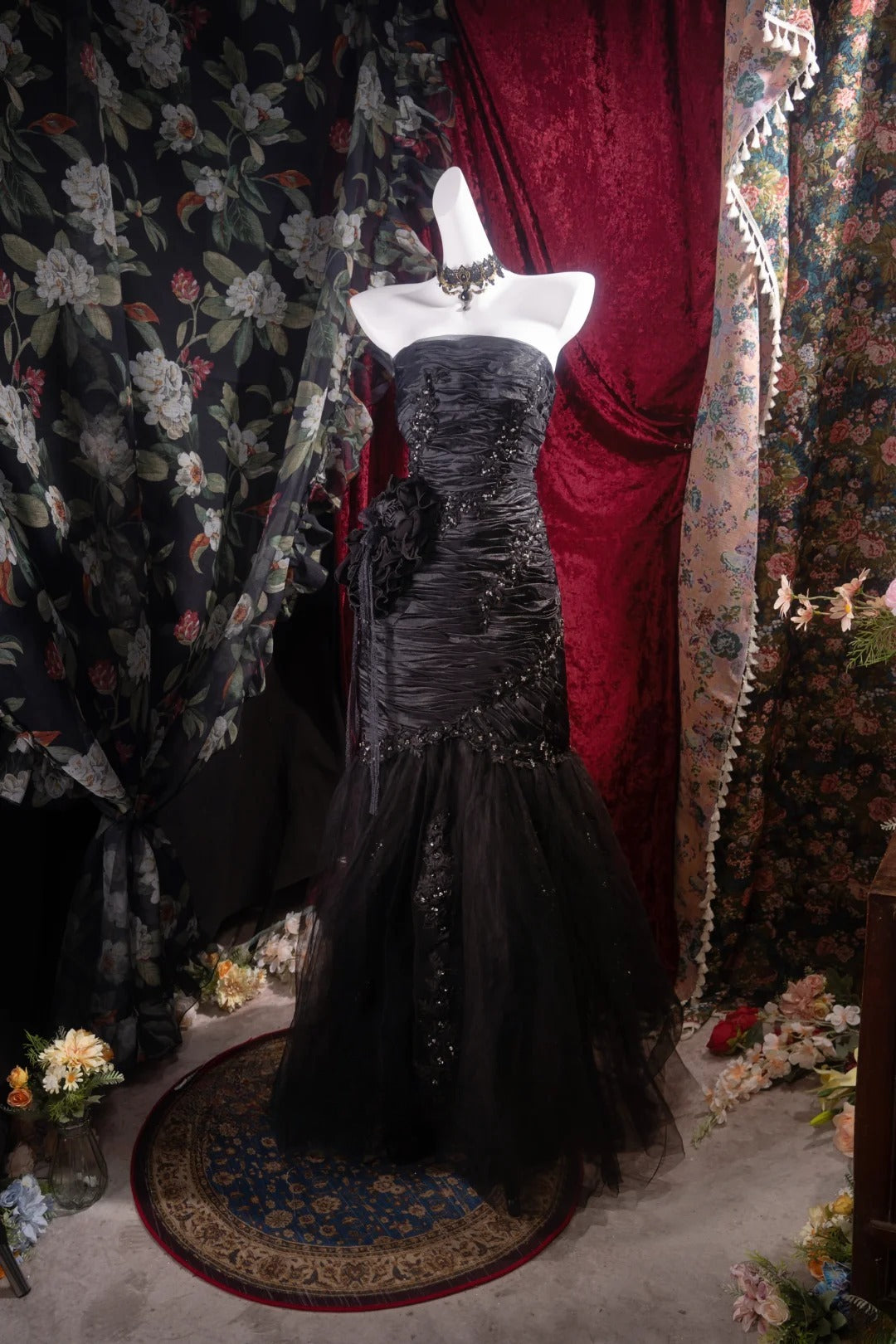 Modest Mermaid Strapless Black With Ruffled High School Dances Prom Dresses 8th Grade Formal Outfits Evening Gown RB8491