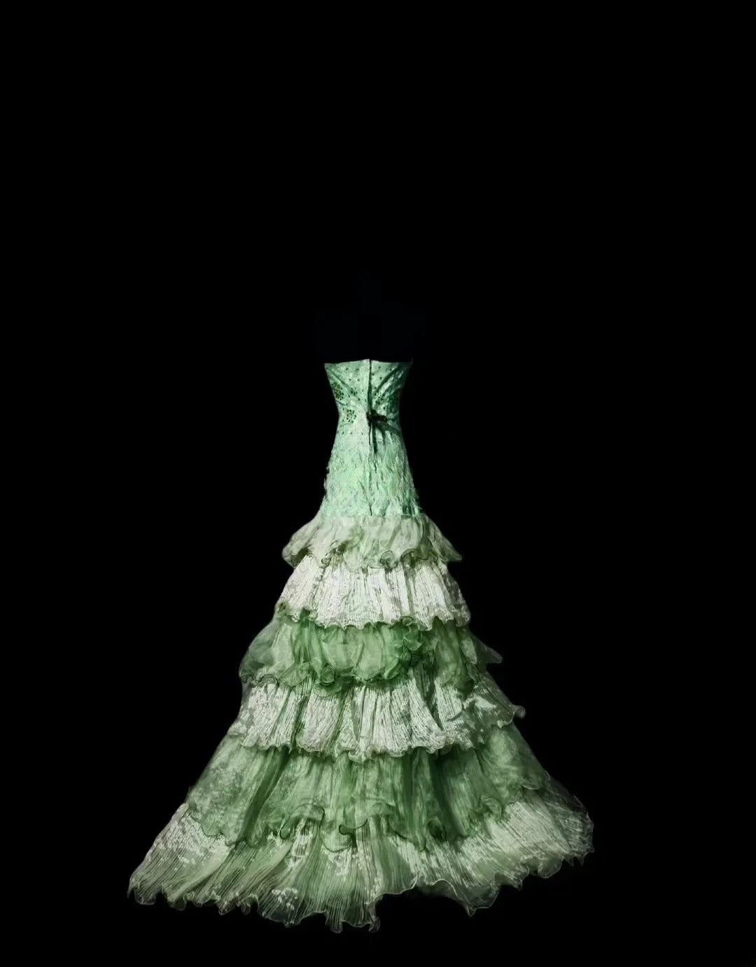 Vintage Mermaid 80s Strapless Tulle Green Long Prom Dress With Tiered Inspiration Party For Womens Formal Dresses RB8866