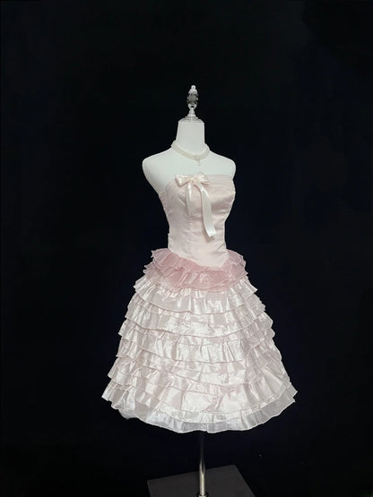 Cute Homecoming Dresses Ball Gown Knee Length Strapless Pink Birthday Cocktail Dress Ideas Outfits RB7619