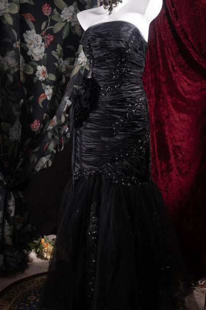 Modest Mermaid Strapless Black With Ruffled High School Dances Prom Dresses 8th Grade Formal Outfits Evening Gown RB8491