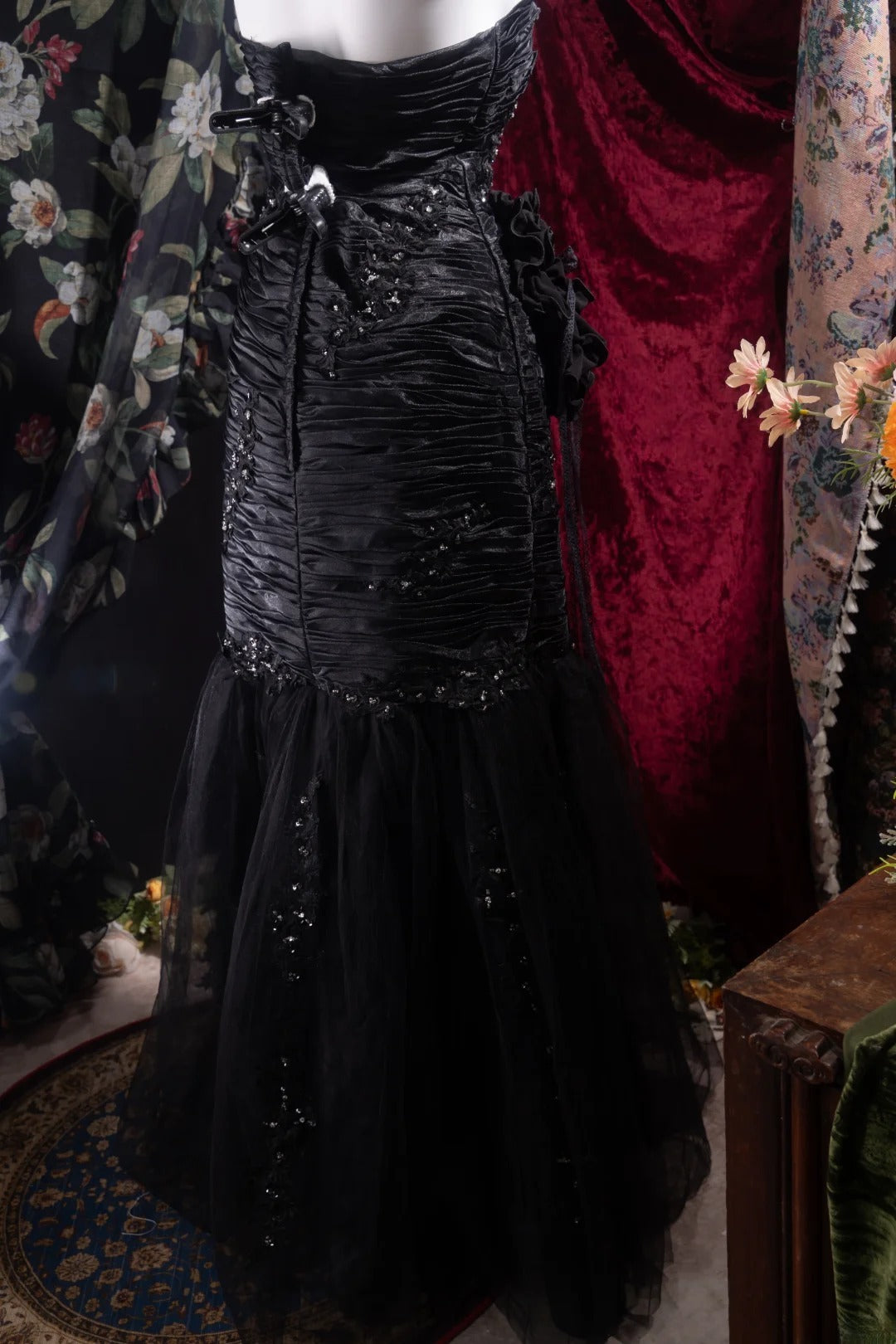 Modest Mermaid Strapless Black With Ruffled High School Dances Prom Dresses 8th Grade Formal Outfits Evening Gown RB8491