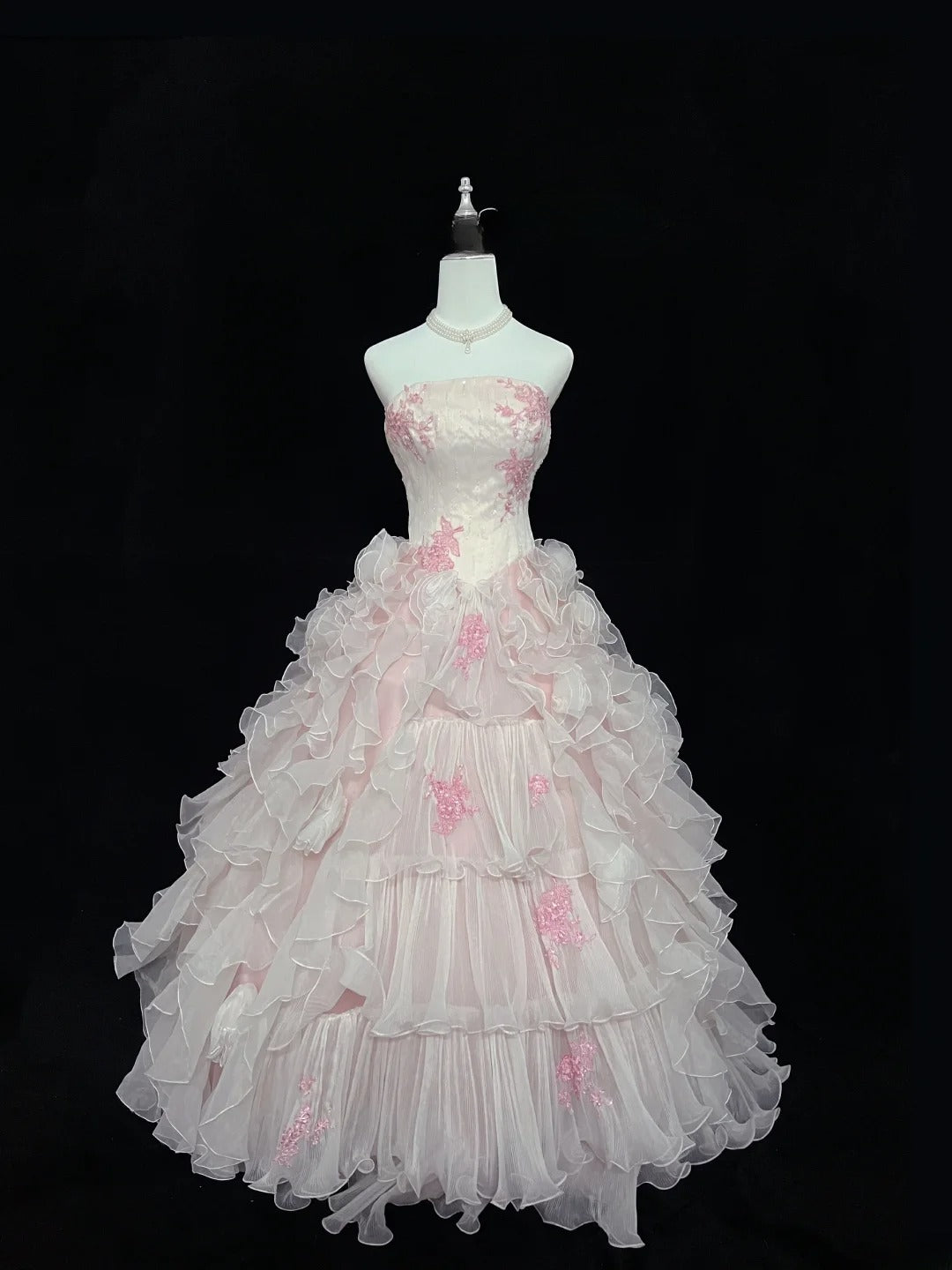 Dreamy Ball Gowns Strapless Pink With Tiered Layers Tulle Long Prom Dresses Senior Puffy Sweet 16 Sixteen Outfit Vestido de 15 RB7620