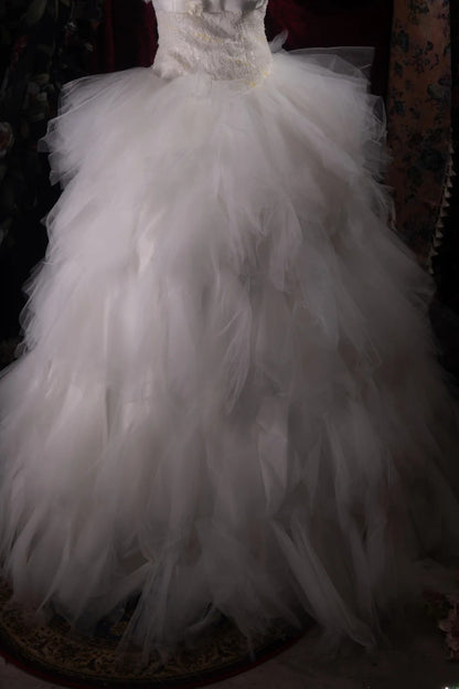 Dreamy Ball Gown Formal Events Strapless White Tulle With Tiered Quince Dress Quinceanera Dresses Birthday Outfits RB8492