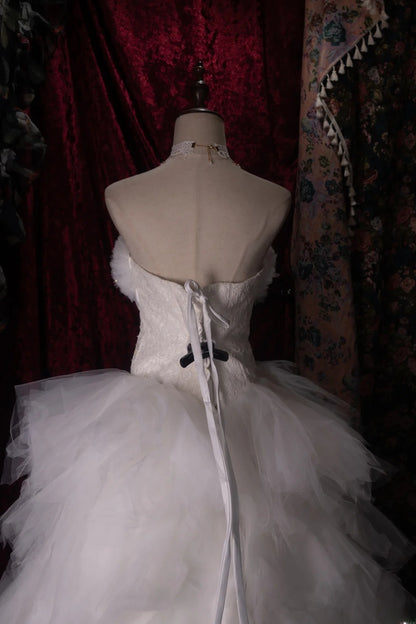 Dreamy Ball Gown Formal Events Strapless White Tulle With Tiered Quince Dress Quinceanera Dresses Birthday Outfits RB8492